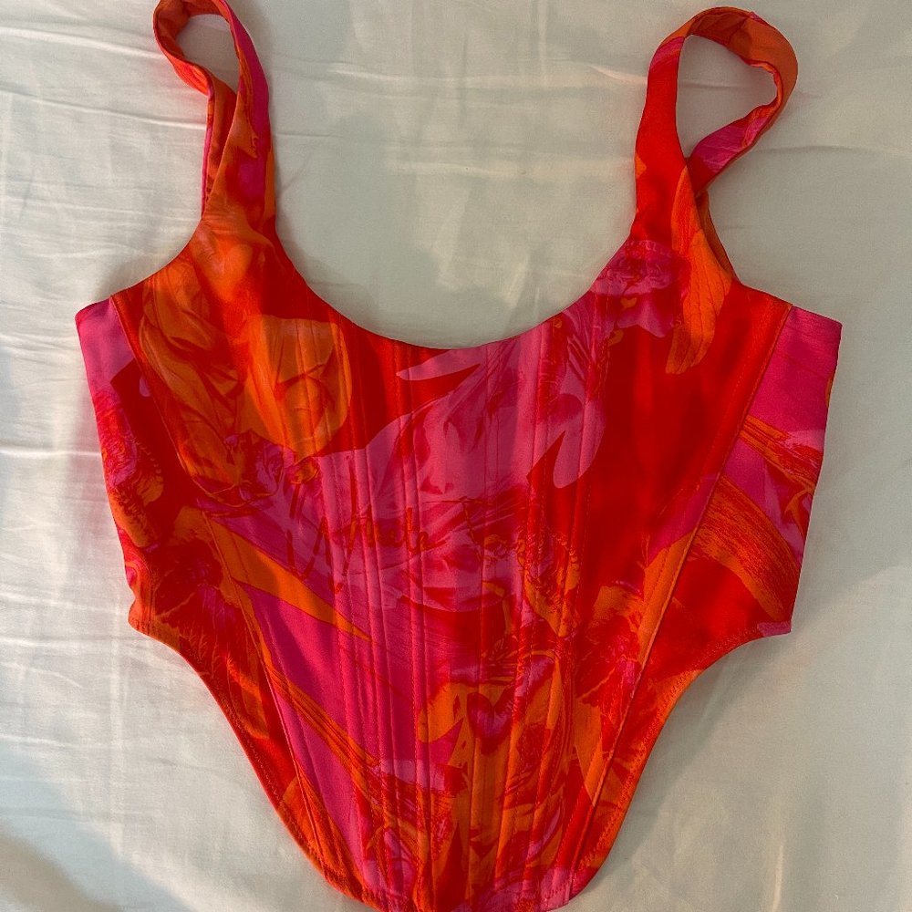 White Fox Boutique Sweet Nothings Pink/Orange Corset Top Size S